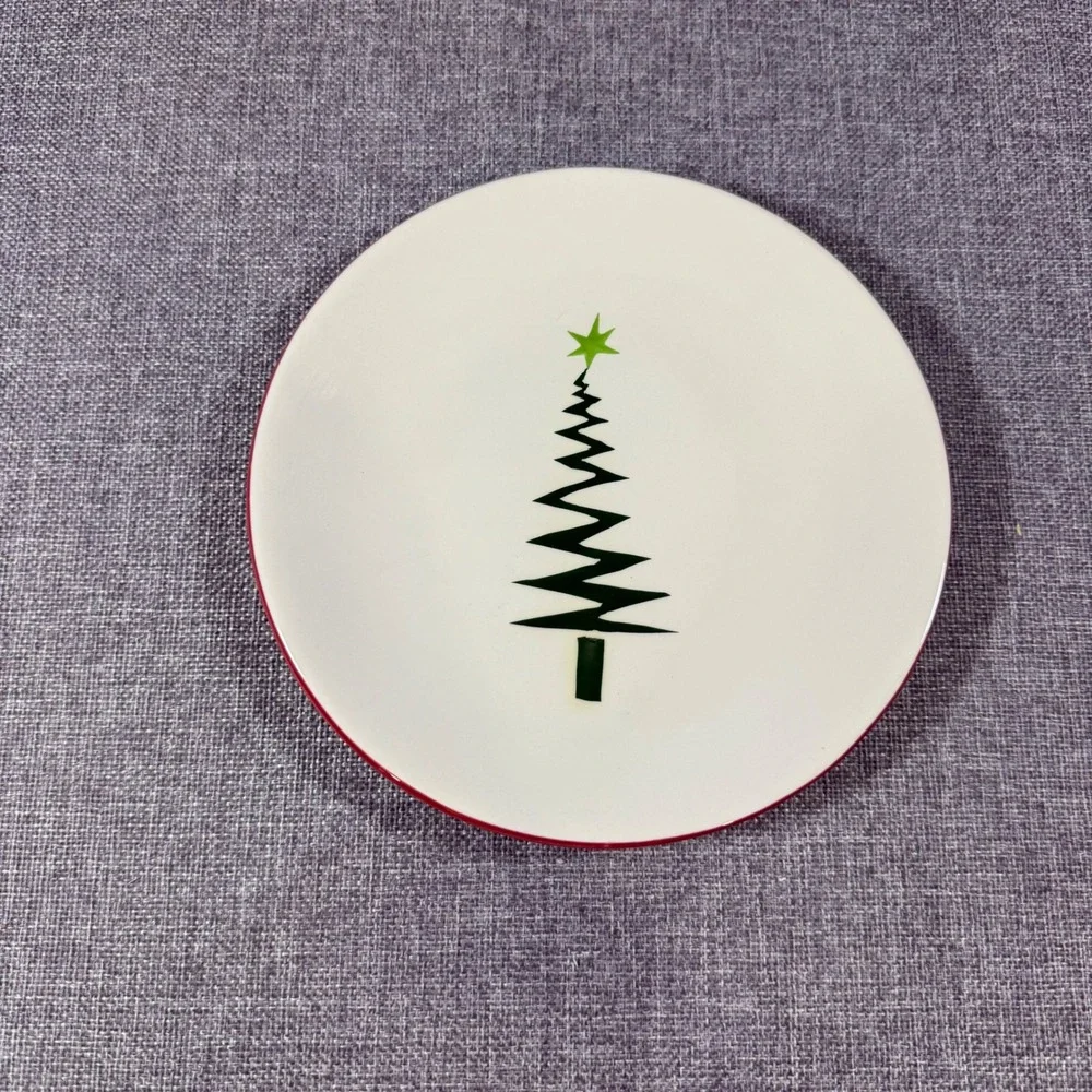 Garden Ridge Abstract Christmas Tree Salad Dessert Bread Plate Modern Festive 8